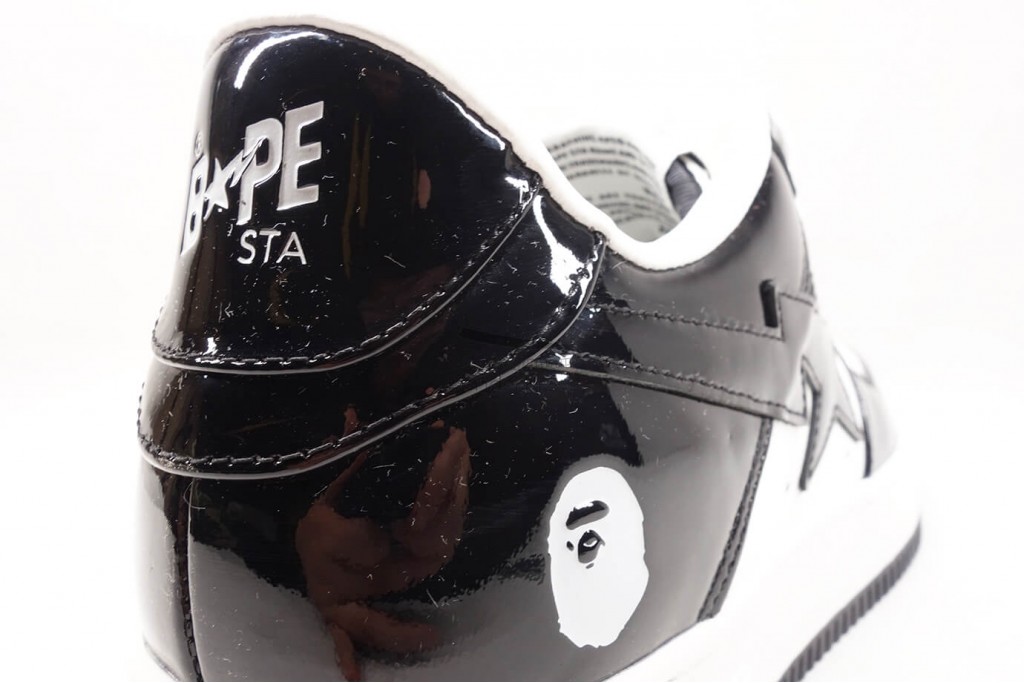 a bathing ape bape sta patent leather black white