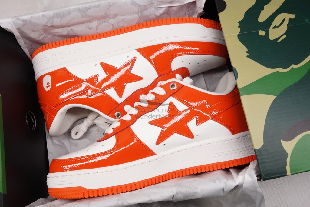 a bathing ape bape sta patent leather orange white